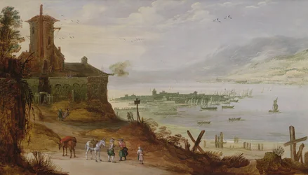 Hügelstadt mit Blick auf einen Hafen