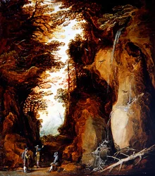 Alpenlandschaft mit Reisenden