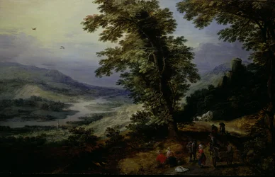 Bergstraße mit Reisenden, um 1610-25