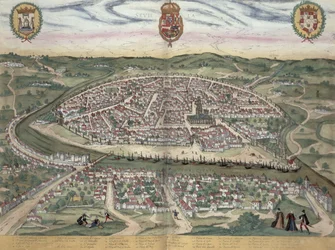 Karte von Sevilla, aus „Civitates Orbis Terrarum“ von Georg Braun (1541-1622) und Frans Hogenberg (1535-90), ca. 1572-1617
