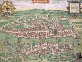 Karte von Zürich, aus „Civitates Orbis Terrarum“ von Georg Braun (1541-1622) und Frans Hogenberg (1535-90), ca. 1572-1617