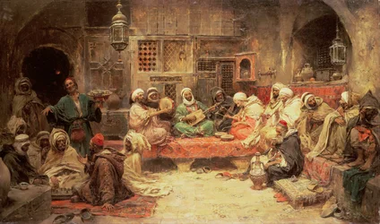 Araber machen Musik in einem Innenraum