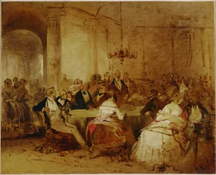 Gesellschaftsszene. Elegante Wiener Gesellschaft in Schuberts