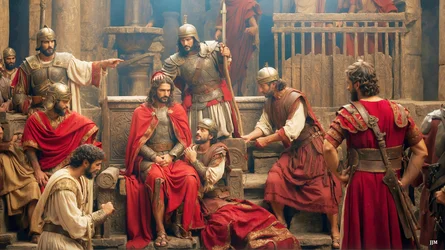 Jesus von römischen Soldaten verspottet und geschlagen