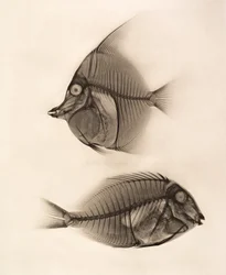 Historisches Röntgenbild eines Moorish Idol (Zanclus Cornutus) und eines Bluelined Surgeonfish (Acanthurus Nigros) 1896 (Foto)