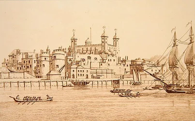 Südansicht des Tower of London, graviert von J.C. Stadler (fl.1780-1812)