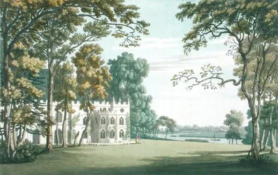 Das Haus, die Gärten und der See von Strawberry Hill, graviert von J.C. Stadler, veröffentlicht 1793