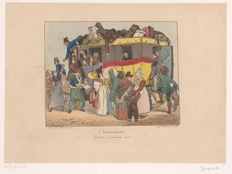 Passagiere versuchen, in einen vollen Omnibus zu steigen