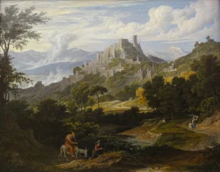 Landschaft bei Olevano mit Mönch zu Pferd