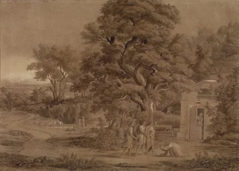 Landschaft mit Abraham und den drei Engeln im Tal von Mambre