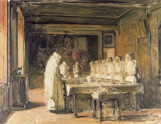 Die Schwestern des Hospizes von Beaune beim Tischgebet, Ende des 19. Jahrhunderts