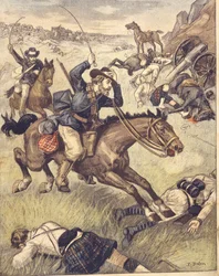 Burenkommando greift britische Patrouille an während der Anglo-Zulu- und Anglo-Burenkriege 1850-1902, Illustration