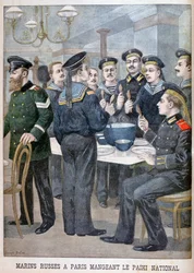 Russische Marinesoldaten essen Paiki in Paris, 1900