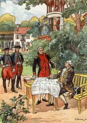 Der französische König Ludwig XVI. und der Navigator Jean Francois de Galaup, comte de Laperouse (1741-1788) im Jahr 1785, Illustration von JL Beuzon 1933