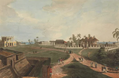 Regierungshaus und Ratshaus, Fort Marlborough, Benkulen, Sumatra, 1799