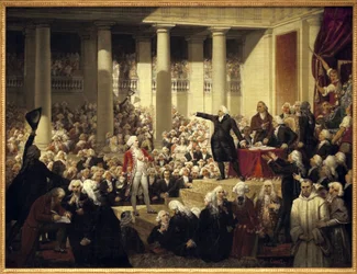 Französische Revolution: Honore Gabriel Riqueti, Graf von Mirabeau (1749-1791) vor Monsieur de Henri Evrard, Marquis von Dreux Breze (1762-1829) bei der Versammlung der Deputierten, 23. Juni