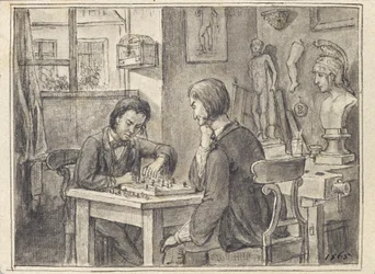 Die Schachspieler im Bildhauer-Atelier
