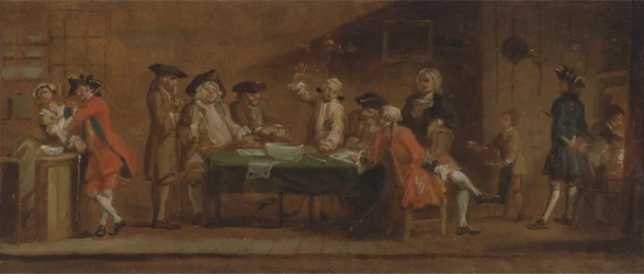 Figuren in einer Taverne oder einem Kaffeehaus