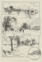 Das Oxford und Cambridge Bootsrennen, entlang der Ufer