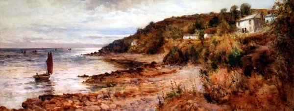 Fischerboote und Hütten in Cemaes Bay