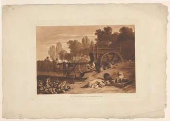 Bauernhof mit Hahn, Hühnern und Schweinen