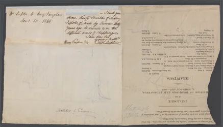 Skizze von zwei Schiffen auf einer Katalogseite, ca. 1823