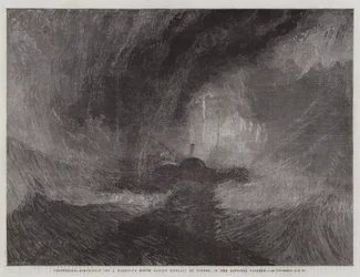 Schneesturm, Dampfschiff vor einer Hafeneinfahrt, das Signale gibt, in der National Gallery