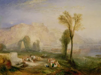 Der helle Ehrenstein (Ehrenbreitstein) und das Grabmal Marceaus, aus Byrons „Childe Harold“, 1835