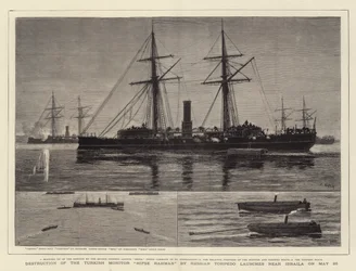 Zerstörung des türkischen Monitors Hifse Rahman durch russische Torpedoboote in der Nähe von Ibraila am 26. Mai