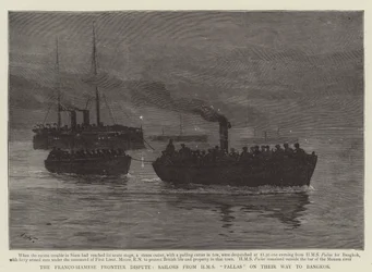 Der französisch-siamesische Grenzstreit, Matrosen von HMS Pallas auf dem Weg nach Bangkok