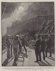 Die Marine-Manöver, Kohlenversorgung der HMS Benbow bei elektrischem Licht