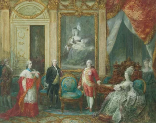 Ludwig XVI. und seine Frau Marie Antoinette empfangen einen Kardinal