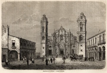Die Kathedrale von Havanna, Kuba, Zeichnung von Navlet zur Illustration der Reise zur Insel Kuba im Jahr 1859 von Richard Dana (1815-1882). Gravur in „Le tour du monde, nouveau journal des voyages“ Paris