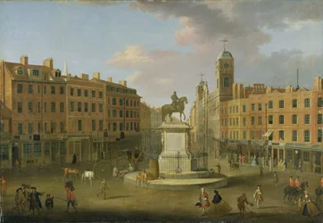 Charing Cross, mit der Statue von König Karl I. und dem Northumberland House, ca. 1750