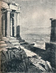 Tempel des Theseus von der Akropolis, um 1913