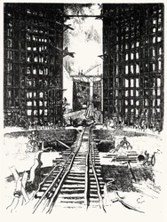 Die Tore von Pedro Miguel, Platte XIX aus Der Panamakanal von Joseph Pennell, 1912