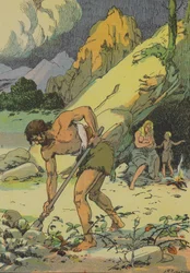 Adam, der den Boden bearbeitet, nach der Vertreibung aus dem Garten Eden