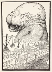 Das Tier, das aus dem Meer kam und all das Essen auffraß, das Suleiman-bin-Daoud für alle Tiere der Welt vorbereitet hatte, Illustration aus 