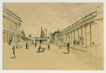 Straße in Madras mit einem Tempel