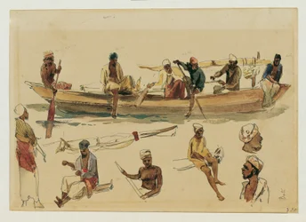 Studie von Booten und Bootsleuten auf Ceylon