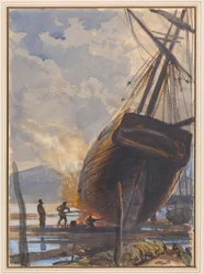 Kalfatern des Schoners, Falmouth Hafen