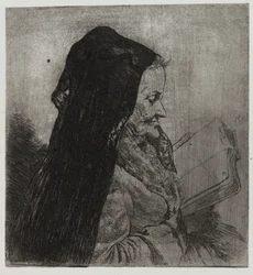 Alte Frau liest, gedruckt von Sigmund Abeles und Edmond Casarella