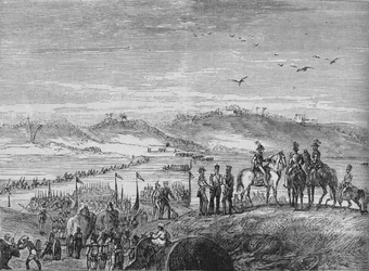 Die britische Armee überquert den Sutlej, um 1880