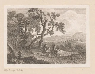 Landschaft mit zwei Reitern und einem Mann zu Fuß
