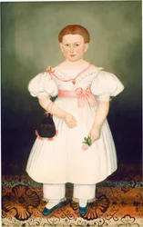 Mädchen mit Retikül und Rose, um 1840