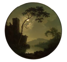 See mit Schloss auf einem Hügel