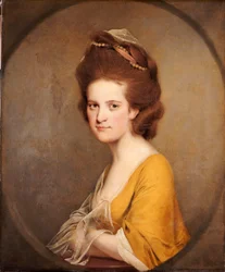 Porträt von Dorothy Hodges, halbe Länge, in einem gelben Kleid