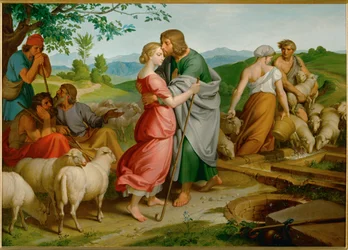 Jakob und Rahel. Am Brunnen trifft Jakob Rahel, die jüngste Tochter Labans