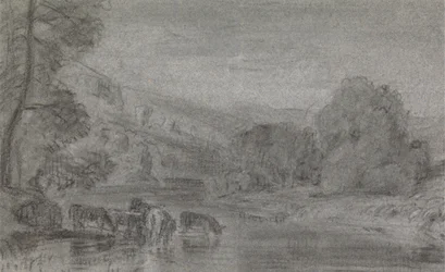 Landschaft mit Vieh am Wasser