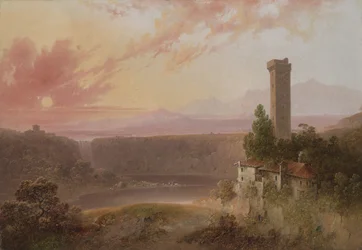 Blick auf den Nemisee bei Sonnenuntergang, ca. 1840-50